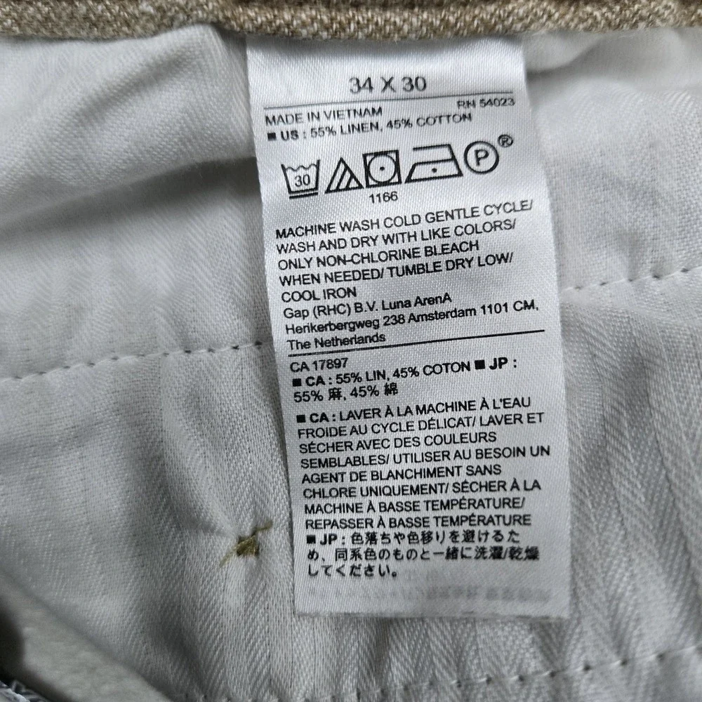 Banana Republic Men Pants 34X30 Tan Cotton Linen Dress Mason Athletic Tapered